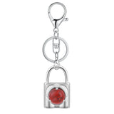 Natural Crystal Lock Keychain, Inlaid Round Gemstone Silver Keyring Charm for Bag & Key
