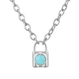 Fashionable Alloy Love Heart Lock with Natural Crystal Gemstone Charm Pendant Necklace Alloy Oval Chain Necklace