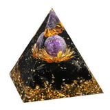 Gemstone Solar Sphere Orgone Pyramid Lotus Base 50MM / 60MM for Home Office Feng Shui Decor & Spiritual Gifts