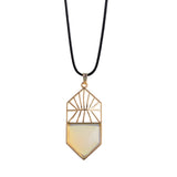 Gold Hollow Sun Ray Natural Stone Shield Arrow Pendant, Geometric Open‑Work Metal Frame Gemstone Pendant, Reiki Chakra Healing Crystal Charm for DIY Necklace Jewelry Making
