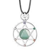7 Chakra Hexagram Natural Crystal Pendant Necklace, Sacred Star of David Gemstone Black Wax Cord Necklace Reiki Energy Spiritual Boho Jewelry Gift for Men Women