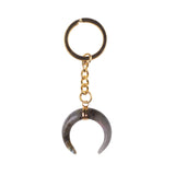 Natural Stone Crescent Moon Keychain, Gold Plated Double Horn Gemstone Key Ring Charm, Boho Witchy Spiritual Bag Pendant for Women