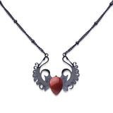 Punk Hip Hop Devil Wing Necklace - Blackened Stainless Steel Water-drop Gemstone Pendant - Grunge Goth Necklaces for Men & Women