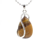 Teardrop Natural Gemstone Wire‑Wrapped Silver Pendant, Handmade Silver Metal Frame Water Drop Crystal Stone Pendant Reiki Chakra Healing Gem Charm Necklace for DIY Jewelry Making