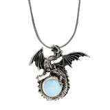 Epic Fantasy Dragon Orb Necklace Set - Punk Rock Biker Winged Dragon Guardian Crystal Pendant with 45cm Snake Chain