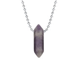 Minimalist Hexagonal Column Crystal Necklace • Dainty Silver Link Chain Quartz Pendant • Geometric Natural Gemstone Layering Jewelry Gift