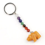 7 Chakra Natural Stone Polar Bear Keychain - Hand-Carved Gemstone Bear Amulet Backpack Charms Spiritual Healing Gift