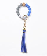Silicone Bead Bracelet Keychain with Tassel - Hands-Free Wristlet Key Ring Holder - Soft Beaded Bangle Key Chain for Women & Girls