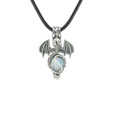 Gothic Stainless Steel Pterosaur Dragon Crystal Holder Necklace • Antique Silver Gemstone Ball Urn Pendant • Unisex Retro Punk Jewelry