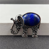Antique Silver Filigree Elephant Pendant Necklace, Inlaid Natural Chakra Crystal Gem Animal Totem Jewelry with 18 Inch Black Wax Cord for Lucky Gift