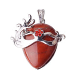 Vintage Carnival Mask Natural Teardrop Gemstone Pendant, Silver Plated Masquerade Mask Crystal Charm, Multi‑Variety Healing Stone Pendant for Handmade Necklace Craft Supply