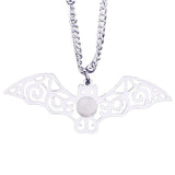 Vintage Stainless Steel Bat Pendant Gemstone Necklace - Gothic Punk Bat Wing Jewelry - Mystical Amulet Gift for Men & Women