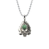 Gothic Flame Skull Pendant Necklace • Stainless Steel Ball Chain with Natural Gemstone Ball • Punk Hip Hop Skeleton Rocker Jewelry for Men Women