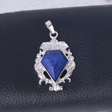 Antique Floral Carved Bezel Set Diamond Shape Natural Crystal Pendant, Multi‑Option Faceted Gemstone Charm for Handmade Necklaces