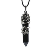 Antique Silver Flower Wire Wrapped Crystal Point Pendant, Natural Gemstone Double Terminated Point Pendant, Floral Metal Wrap Reiki Chakra Healing Pendulum Necklace Pendant for Women