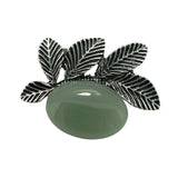 Natural Healing Stone & Antique Silver Leaf Brooch Pendant - Dual Use Statement Charm