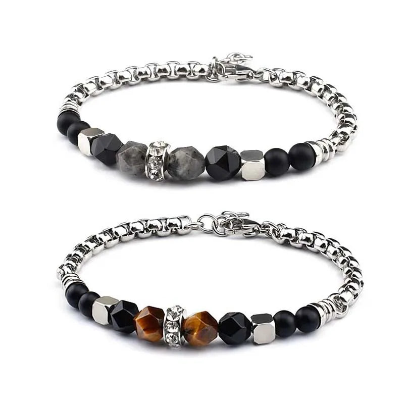 Natural Crystal Healing Bracelet, Mixed Faceted Gemstone & Stainless Steel Link Bracelet with Zircon Spacer Energy Protection Bracelet Gift