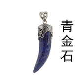 Antique Silver Filigree Cap Wolf Tooth Shaped Natural Gemstone Pendant, Horn Tusk Chakra Healing Crystal Charm for DIY Necklace Making