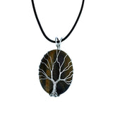 50mm Natural Tiger Eye Tree of Life Pendant Necklace, Silver Wire Wrapped Healing Crystal