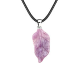 Unisex Natural Crystal Leaf Pendant Necklace Hand-Carved Gemstone Jewelry