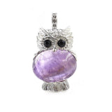 Owl Shape Natural Gemstone Pendant, Silver‑Plated Animal Crystal Charm, Wisdom Owl Healing Stone Necklace Pendant for DIY Jewelry Making