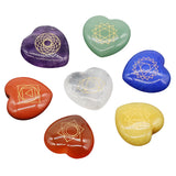7 Chakra Heart-Shaped Healing Crystals Set Engraved Symbol for Reiki, Meditation & Spiritual Balance #SP1876