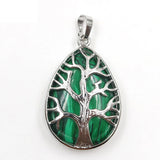 Teardrop Tree of Life Crystal Pendant Necklace Multi Color Natural Gemstone Silver Plated Healing Stone Charm Jewelry for Women Gift