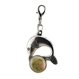 Bohemian Silver Marine Dolphin Key Ring • Cute Sea Animal Crystal Sphere Holder Charm • Unisex Beach Summer Theme Key Holder Clip Gift