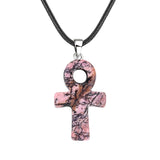 20×30mm Natural Crystal Ankh Cross Pendant Necklace | Egyptian Symbol Gemstone Jewelry for Men & Women