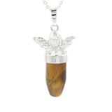 Angel Crystal Bullet Pendant Silver Plated Natural Stone Guardian Angel Charm for Reiki Chakra Necklace Making