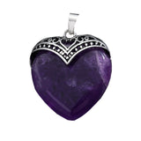 32×38mm Antique Silver Heart Gemstone Pendant | Natural Crystal Retro Love Charm for DIY Jewelry