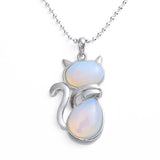 Natural Gemstone Cat Pendant Silver‑Tone Alloy Animal Charm Double Teardrop Inlaid Crystal Stone 22×40mm Chakra Reiki Healing Pendant for DIY Necklace Jewelry Making Bulk