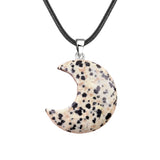 Natural Crescent Moon Necklace - Healing Crystal Moon Pendant with Black Leather Cord - Spiritual Reiki Jewelry for Women & Men
