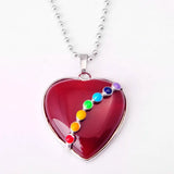 Rainbow 7 Chakra Inlaid Heart Gem Pendant Necklace, Spiritual Energy Balance Crystal Jewelry Gift