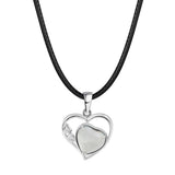 Natural Crystal Hollow Heart Pendant Necklace, Gemstone Charm with Black Rope for Women