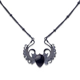 Punk Hip Hop Devil Wing Necklace - Blackened Stainless Steel Water-drop Gemstone Pendant - Grunge Goth Necklaces for Men & Women