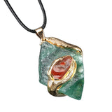 Wholesale Super Large Raw Crystal Pendant | Gold Wrapped Irregular Stone Necklace with Multi-Color Gem Accent