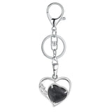 Natural Crystal Hollow Heart Keychain, Healing Stone Pendant with Silver Key Ring