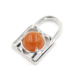 Natural Crystal Lock Pendant, Round Inlaid Chakra Gemstone Charm for DIY Necklace Jewelry Making
