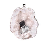 Natural Agate Geode Pendant with Drusy Crystal Point | Silver Plated Raw Druzy Cave Pendant Necklace for Spiritual Jewelry