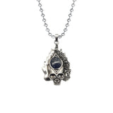 Gothic Flame Skull Pendant Necklace • Stainless Steel Ball Chain with Natural Gemstone Ball • Punk Hip Hop Skeleton Rocker Jewelry for Men Women