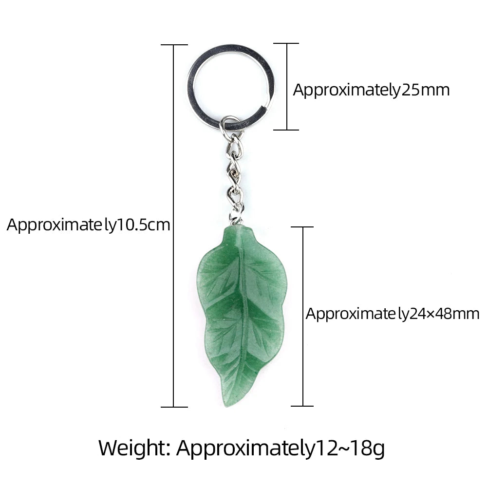 Fashional Natural Stone Carved Leaf Shaped Pendant Keychain Bag Small Crystal Pendant Decoration Safe for Festival Party Gift