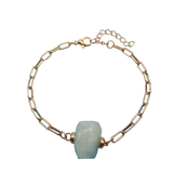 Natural Irregular Gemstone Paperclip Bracelet Adjustable Gold Link Chain with Raw Rose Quartz & Amethyst - Healing Crystal Charm Jewelry for Women & Girls - Gift for Her