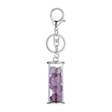 Handmade Gemstone Gravel Glass Bottle Key Chain, Assorted Natural Crushed Crystal Chips Wishing Vial Keyring Spiritual Energy Bag Accessory
