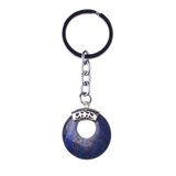 Natural Gemstone Donut Keychain Antique Silver Crown Bail Peace Circle Crystal Key Ring Reiki Healing Stone Key Chain Charm Bag Purse Hanging Ornament