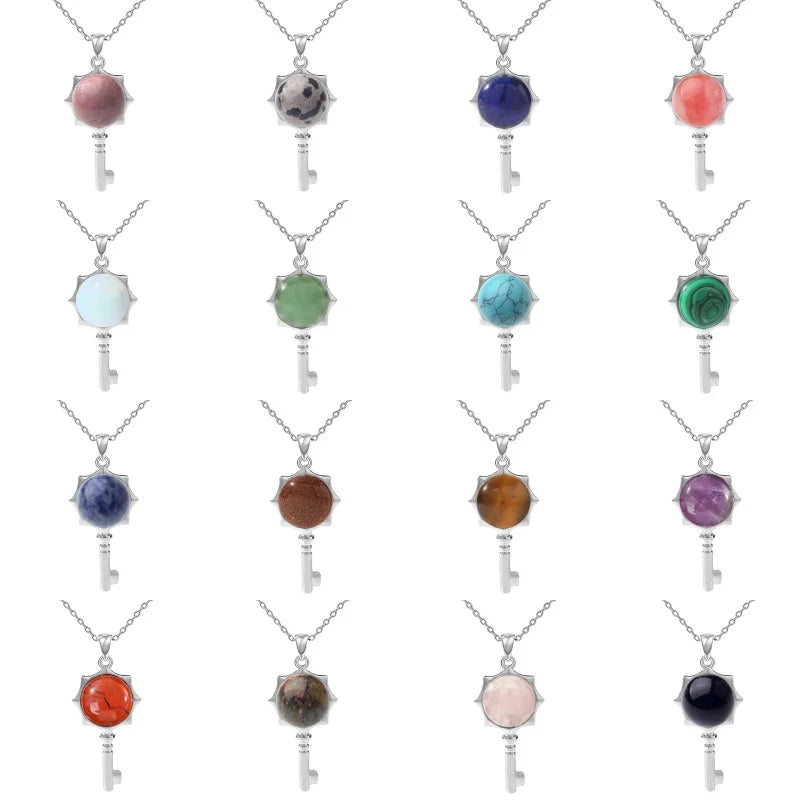 Sunflower Key Gemstone Pendant Necklace for Women Men #SN1766 with Silver Chain