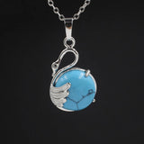Natural Round Crystal Stone Pendant Wing Silver Plated Wrapped Gemstone Pendant Chakra Reiki Healing Crystal Charms for Jewelry Making Necklace