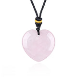30mm  Gemstone Heart Pendant Necklace Handcrafted Crystal Love Charm on Adjustable Cord Healing Stone Jewelry Gift for Her, Him & Couples
