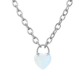 Natural Crystal Heart Lock Pendant Necklace, Gemstone Love Charm with Alloy Chain for Men & Women
