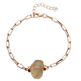 Natural Irregular Gemstone Paperclip Bracelet Adjustable Gold Link Chain with Raw Rose Quartz & Amethyst - Healing Crystal Charm Jewelry for Women & Girls - Gift for Her